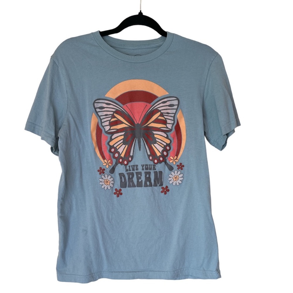 Obsessive Love Blue Butterfly Live Your Dream T-Shirt Small